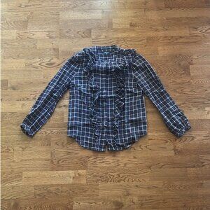 Madewell Women's shirt button down ruffle front purple gold xs Plaid blouse Top